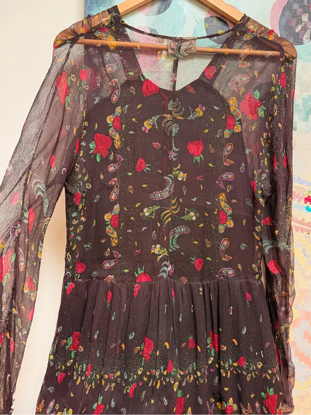 Late 1960s Vintage Miss Selfridge Indian paisley floral Maxi dress Size Medium - Picture 1 of 17